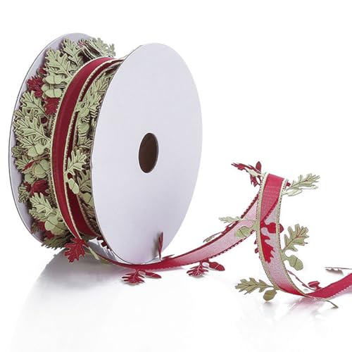 Weihnachtsband für Geschenkverpackung - 2 Zoll x 22 Yard breites Stoffband mit Blattdesign, DIY -Bastelbänder für Hochzeit, Valentinstag, Partydekoration von Hperu