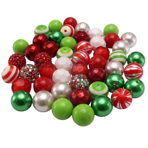 Weihnachtsperlen, 50pcs Blasenperlen 0.8 Rote und grüne Acryl -Weihnachtsperlen mit Punkten und Streifen festliche Diy -Weihnachtsperlen für Schmuckherstellung und Weihnachtsdekoration, Perlenperle von Hperu