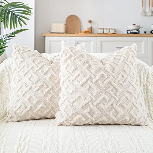 Hpocipo 2er Set Weicher Wolle Samten Kissenbezüge Boho Kissenbezug Luxus kissenhüllen Dekokissen Sofakissen Kissen Fall für Bed Sofa Auto Büro Cafe (45 x 45cm, Cream Beige) von Hpocipo