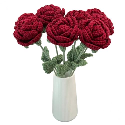 Hrippy 10 Stück Häkelblumen Eleganz Simulation Blumendekoration Esstisch Gestrickte Rose Einzelstrauß Hochzeit Künstliche von Hrippy