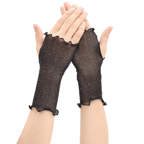 Hrippy Fingerlose Damen-Handschuhe Aus Netzstoff, Sommer-fahrhandschuhe, Anti-uv-Sonnenschutz, Elegante Damen-halbfinger-fischnetz-Handschuhe, Netz-fäustlinge von Hrippy