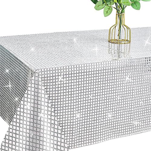 Hrippy Party Tischdecke Spiegel Silber Folie Tisch Stoff Glitzer Metallic Table Cover Für 70er Jahre 80er Party Hochzeitstisch Dekorationen von Hrippy