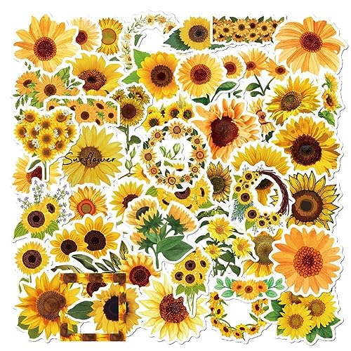 Hrippy Sonnenblumen Graffiti Aufkleber 50pcs Trendy Art Stationery Sticker Vinyl Ästhetische Abziehbild Für Sammelalbum Telefongepäckdekoration von Hrippy