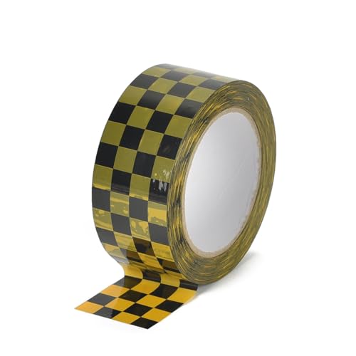 Hrlace 1 Rollen Kariertes Klebeband Verpackungs Band selbstklebendes Dichtungsband Paketklebeband Masking Tape Schachbrettmuster Dekoratives band für Geschenkverpackung,Paket Gelb-Schwarz von Hrlace