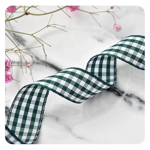 Hrlace 1 Rollen Karoband Gingham-Band Geschenkband 50 Yards Dekoband Polyesterband Weihnachtsband für Basteln, Schleifen, Nähen, Geschenkverpackungen, Bunte Dekos Dunkelgrün 1.5cm von Hrlace