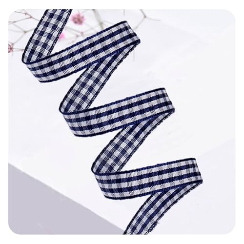 Hrlace 1 Rollen Karoband Gingham-Band Geschenkband 50 Yards Vichykaro Dekoband Polyesterband Weihnachtsband für Basteln, Schleifen, Nähen, Geschenkverpackungen, Bunte Dekos Marineblau 1.2cm von Hrlace