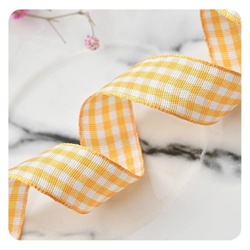 Hrlace 1 Rollen Karoband Gingham-Band Geschenkband 50 Yards Dekoband Polyesterband Weihnachtsband für Basteln, Schleifen, Nähen, Geschenkverpackungen, Bunte Dekos Orange 2.0cm von Hrlace