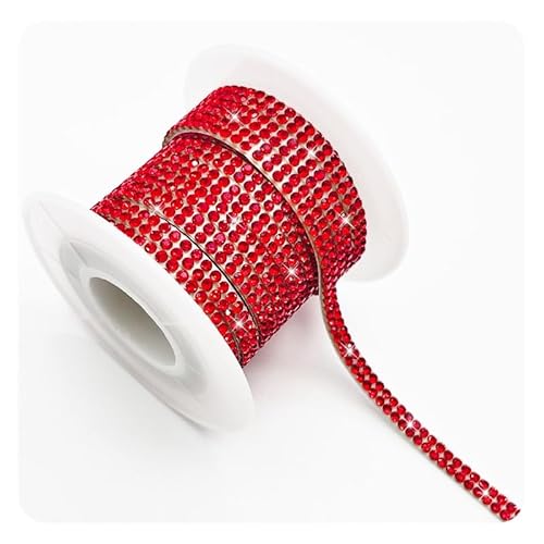 Hrlace 1 Rollen Selbstklebende Strassband Kristall Strass Bling Glitzersteine Selbstklebend DIY Diamant Band Deko Aufkleber mit 2mm Strass für Kunst Handwerk, Auto Handy Dekoration Rot von Hrlace