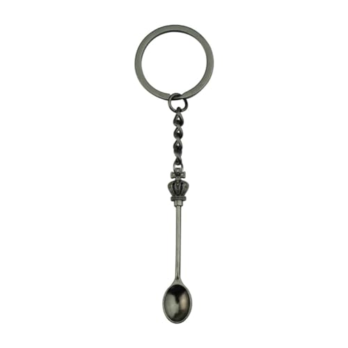 Hrlace 1 Stück Mini Teelöffel Anhänger Vintage Schlüsselanhänger aus Metal Kreative Löffel Keychain Anhänger mit Krone Schwarz von Hrlace