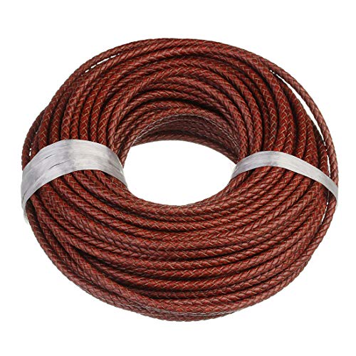 Hrlace 1 Yard Lederband Lederschnur Lederkordel Durchmesser 6mm Rund geflochten Lederseil Schmuck Bastelschnur Vintage Boloschnur für DIY Armbänder Halsketten Schmuck Basteln Burgunderrot von Hrlace