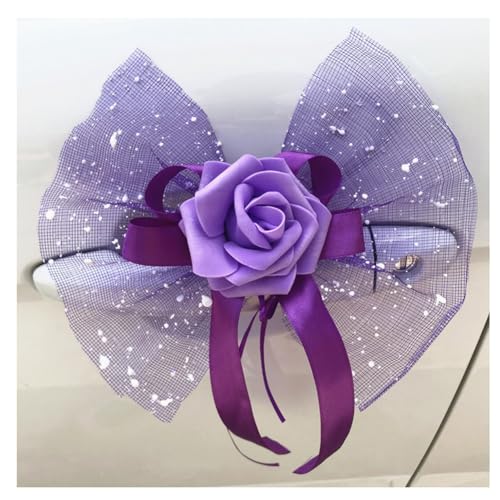 Hrlace 10 Stück Autoschmuck Hochzeit Auto Deko Blumen Autoschleife Wedding Car Schleife mit Rosen Hochzeitsauto Rückspiegel Türgriff Dekoschleife für Hochzeitsdeko Lila von Hrlace