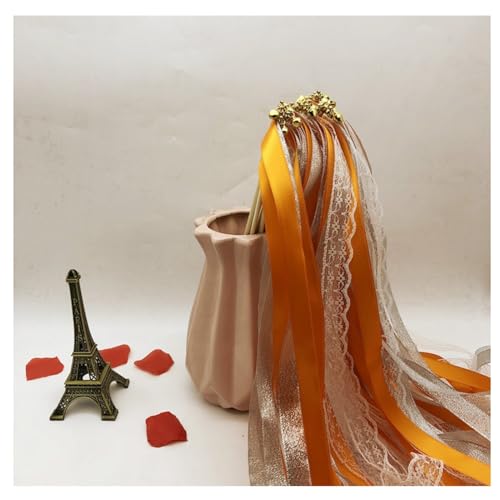 Hrlace 10 Stück Wedding Wands Ribbon Zauberstäbe Hochzeit Luftschlangen mit Glocken Spitzenfeenstab Seidenfeenstab für Hochzeit Weihnachten Geburtstag Baby Party Urlaub Feiern Orange 10 Stück von Hrlace