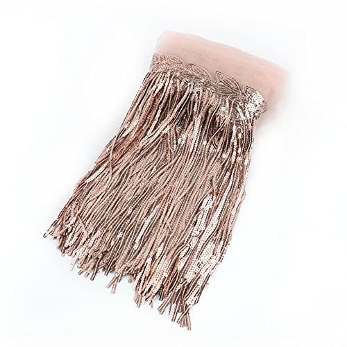 Hrlace 10 Yards Pailletten Fransenband 20CM Breite Fransenborte Glitzer Quaste Fransen Fransenbordüre Tanzfransen Garment Apparel Nähzubehör für DIY Handwerk Rock Kostüm Nähen Champagner von Hrlace