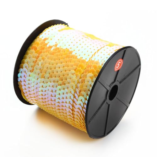 Hrlace 100 Yards Pailletten Rolle 6mm Paillettenband Flache Pailletten Glitzerband Bunte Paillettenrolle Paillette Spool String Shiny Trim für Nähen, Schmuck Machen, Basteln, 1 Rollen Gelb von Hrlace