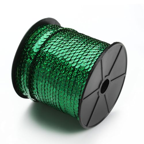 Hrlace 100 Yards Pailletten Rolle 6mm Paillettenband Flache Pailletten Glitzerband Bunte Paillettenrolle Paillette Spool String Shiny Trim für Nähen, Schmuck Machen, Basteln, 1 Rollen Grün von Hrlace