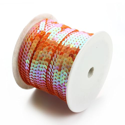 Hrlace 100 Yards Pailletten Rolle 6mm Paillettenband Flache Pailletten Glitzerband Bunte Paillettenrolle Paillette Spool String Shiny Trim für Nähen, Schmuck Machen, Basteln, 1 Rollen Orange von Hrlace