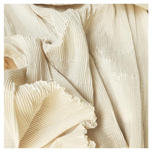 Hrlace 150 cm Breit Plissierter Stoff Chiffon-Spitzenstoff Polyester-Gewebe DIY Stoff Gekräuselter Plisseestoff für selbstgemachte Kleider, Vorhänge, Kostüme, Hintergrund, Hochzeit Beige 1m von Hrlace