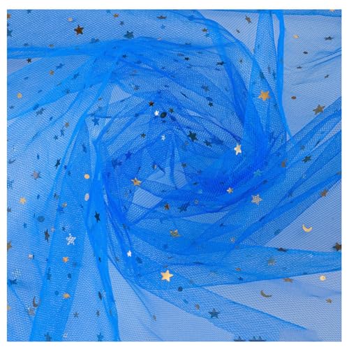 Hrlace 1M Tüllstoff 150cm Breit Glitzer Tüll Dekostoff Stern Mond Pailletten Tüll Stoff Tüllband Glitzer Garn Deko Fabric für DIY Nähen Bekleidung Tutu Röcke Hochzeit Party Deko Dark Blau 100 x 150cm von Hrlace