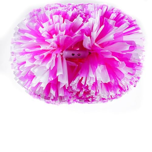 Hrlace 2 Stück Cheerleading Pompons Professional Cheerleader Pom Poms Kunststoff Handblumen Bunte Cheerleading Puschel mit Griff für Sportwettbewerb Cheer Dance Party Rosarot Weiß 3.5Zoll 21×26cm von Hrlace