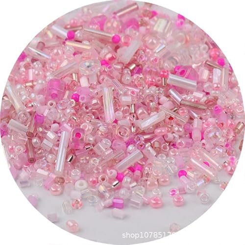 Hrlace 2500pcs Glas Rocailles Perlen Runde Glasperlen Stiftperlen Röhrchen Pony Perlen Seed Beads Glasperlen-Mix Tube Beads für Jewelry Making Bekleidungszubehör 50 g Beutelverpackung Rosa von Hrlace