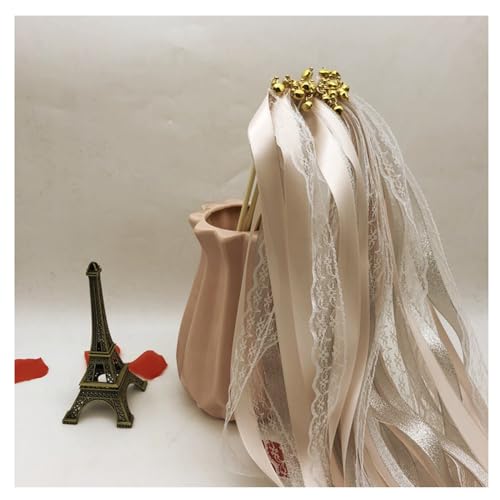 Hrlace 30 Stück Wedding Wands Ribbon Zauberstäbe Hochzeit Luftschlangen mit Glocken Spitzenfeenstab Seidenfeenstab für Hochzeit Weihnachten Geburtstag Baby Party Urlaub Feiern Beige 30 Stück von Hrlace