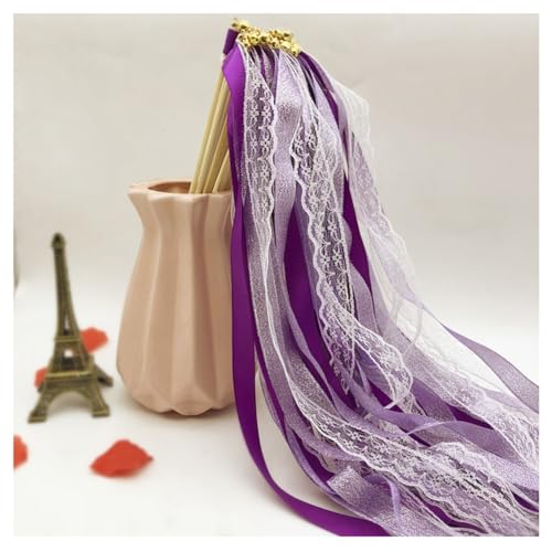 Hrlace 30 Stück Wedding Wands Ribbon Zauberstäbe Hochzeit Luftschlangen mit Glocken Spitzenfeenstab Seidenfeenstab für Hochzeit Weihnachten Geburtstag Baby Party Urlaub Feiern Lila 30 Stück von Hrlace