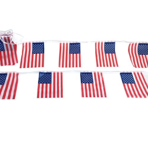 Hrlace 4x21cm Mini Flaggen Banner USA Wimpelbanner Amerika Fahnenkette Flaggenkette Wimpelkette Kleine Dreieck Flagge Girlande für Festivals Party Sport Feiern Deko Rechteckig 12m Mit 30Pcs Flag von Hrlace