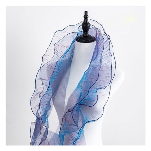 Hrlace 5 Yards Retro Rüschen Plissee Besatz 12cm Breit Organza Tüll Stoff Chiffon Trim Tüll-Rüschen-Spitzenbordüre für DIY Handwerk Nähen Hochzeit Heimdekoration Blau von Hrlace