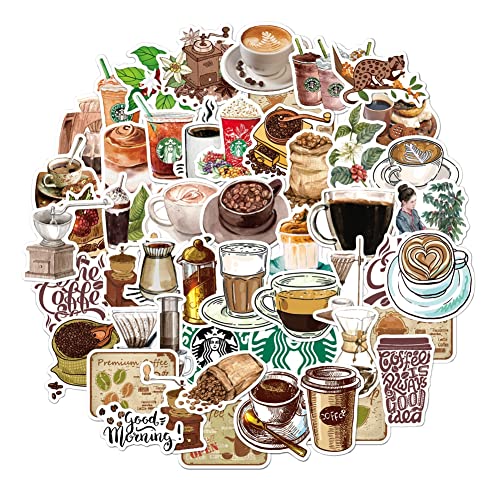 Hrlace 50 Stück Kaffee Aufkleber Donut Thema Cartoon Decals Set Wasserdicht Vinyl Stickers Abziehbilder für DIY Scrapbook Laptop Planer Sammelalbum Tagebücher Album Dekoration von Hrlace