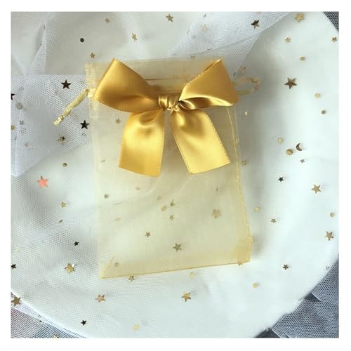 Hrlace 50 Stück Organzasäckchen 15 x 20cm Klein Organza Beutel mit Kordelzug Schleife Süßigkeiten Taschen Geschenkbeutel Schmuckbeutel für Hochzeit Weihnachten Halloween Geburtstag Party Gold von Hrlace