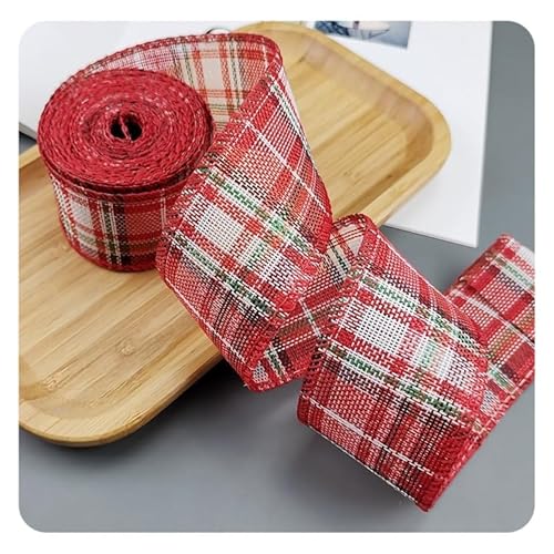 Hrlace 6 Meter Kariert Juteband Rot und Grün Plaid Sackleinen Band Weihnachtsband Geschenkverpackung Schleifenband mit Draht an der Seite für Weihnachten Geburtstag Deko Geschenk Verpacken #2 5cm von Hrlace