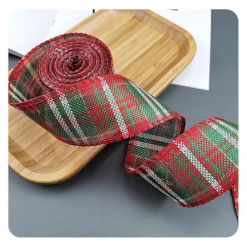 Hrlace 6 Meter Kariert Juteband Rot und Grün Plaid Sackleinen Band Weihnachtsband Geschenkverpackung Schleifenband mit Draht an der Seite für Weihnachten Geburtstag Deko Geschenk Verpacken #5 6cm von Hrlace