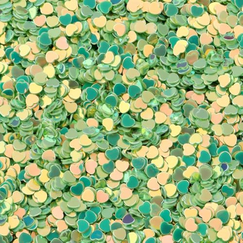 Hrlace 60g 3mm Glitzer Pailletten Lose Bunte Herzen Pailletten zum Basteln für Nagelkunst Gesicht Augen Make up DIY Kunsthandwerk Party Hochzeitsdekoration Scrapbooking Goldenes Grün von Hrlace