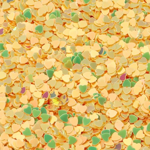 Hrlace 60g 3mm Glitzer Pailletten Lose Bunte Herzen Pailletten zum Basteln für Nagelkunst Gesicht Augen Make up DIY Kunsthandwerk Party Hochzeitsdekoration Scrapbooking Goldgelb von Hrlace