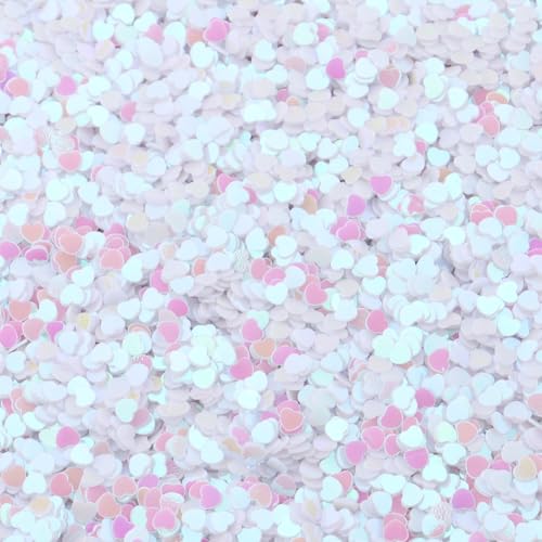 Hrlace 60g 3mm Glitzer Pailletten Lose Bunte Herzen Pailletten zum Basteln für Nagelkunst Gesicht Augen Make up DIY Kunsthandwerk Party Hochzeitsdekoration Scrapbooking Weiß von Hrlace