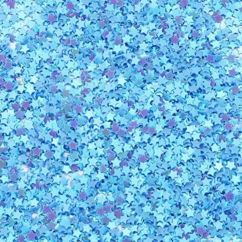 Hrlace 60g 3mm Pailletten Glitzer zum Basteln Bunte Sterne lose Pailletten für DIY Dekoration Nägel Gesicht Auftragen Kunsthandwerk Herstellung Nageldesign Schminken Hochzeit Himmelblau von Hrlace