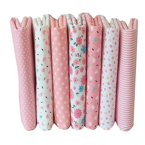 Hrlace 7 Stück Pink Patchwork Stoff Paket Baumwollstoff Bedruckte Stoffe Baumwollstoff Reste zum Nähen Verschiedene Muster Stoffpakete für DIY Kleidung, Bettwäsche, Vorhänge, Tischdecken 25x25cm von Hrlace