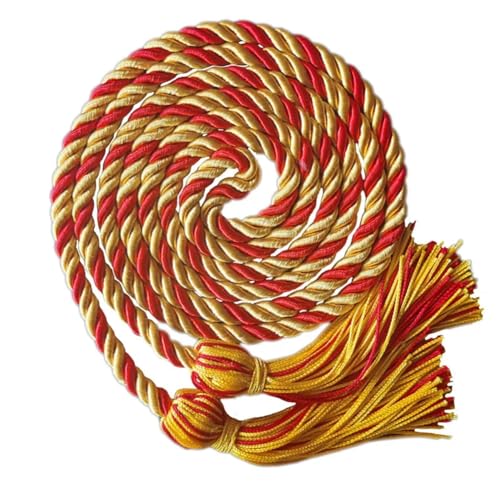 Hrlace Abschluss Ehrenkabel Quaste Kabel 170cm Abschlussfeier Ehrenkordel Abschlusshut Quasten Seil Abschlussseile mit Quaste Graduierung Geflochtene Schnüre für Kleidung Zubehör Gold+Rot von Hrlace