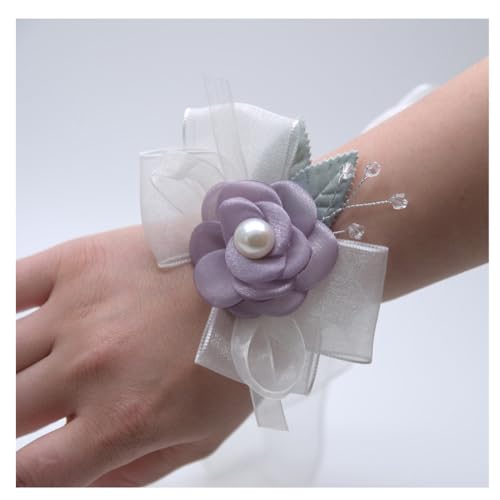 Hrlace Braut Handgelenk Blume Blumenarmband Künstliche Handgelenk Corsage Handblume Bunt für Mädchen Braut Brautjungfer Hochzeiten Bankette Partys Zubehör Lila von Hrlace