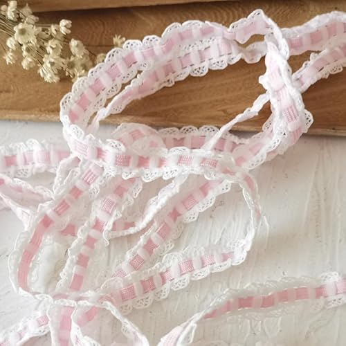 Hrlace Elastisch Spitzenband Baumwolle Vintage Dekoband Zierband Spitzenborte Plissee Stoff Spitzenband Nähzubehör für Nähen Tischdeckenvorhänge Haarschmuck Hochzeit DIY(Rosa) 20m von Hrlace