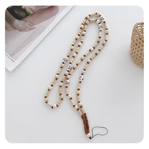 Hrlace Holzperlen Handykette Anti Verlorene Handy Straps Abnehmbares Nylonseil um den Hals Schlüsselband Halsband Universal Schlaufe Handyschmuck Handyanhänger Handgelenkbänder Lang Beige von Hrlace