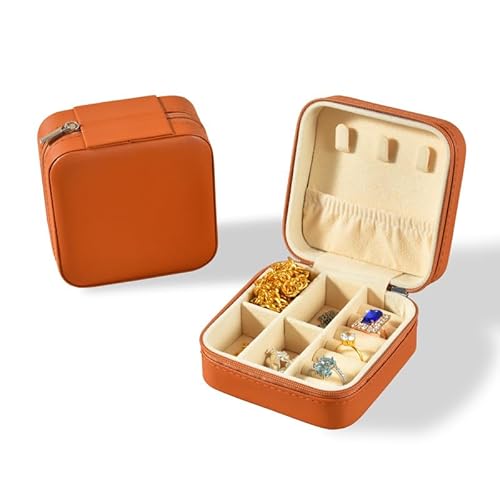 Hrlace Kleine Schmuckschatulle tragbare Schmuckkasten PU-Leder Organizer Mini-Reise-Schmuck-Aufbewahrungsbox für Ringe, Ohrringe, Halsketten, Schmuckgeschenk für Frauen und Mädchen Stil 23 von Hrlace