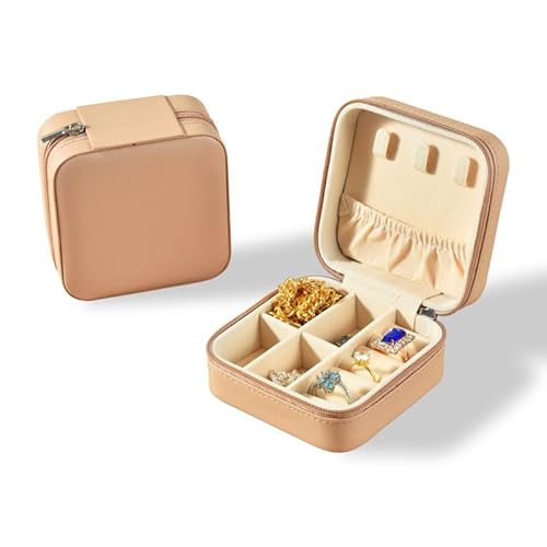 Hrlace Kleine Schmuckschatulle tragbare Schmuckkasten PU-Leder Organizer Mini-Reise-Schmuck-Aufbewahrungsbox für Ringe, Ohrringe, Halsketten, Schmuckgeschenk für Frauen und Mädchen Stil 26 von Hrlace