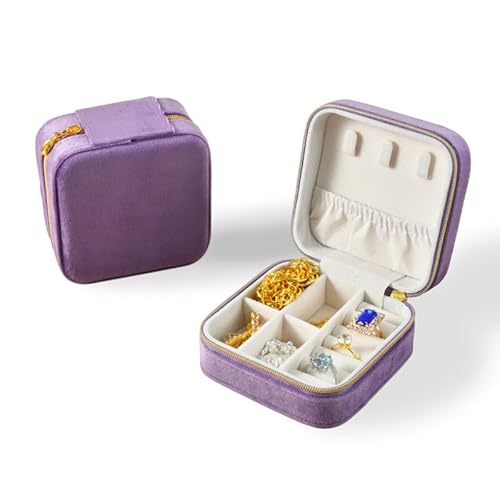 Hrlace Kleine Schmuckschatulle tragbare Schmuckkasten PU-Leder Organizer Mini-Reise-Schmuck-Aufbewahrungsbox für Ringe, Ohrringe, Halsketten, Schmuckgeschenk für Frauen und Mädchen Stil 48 von Hrlace