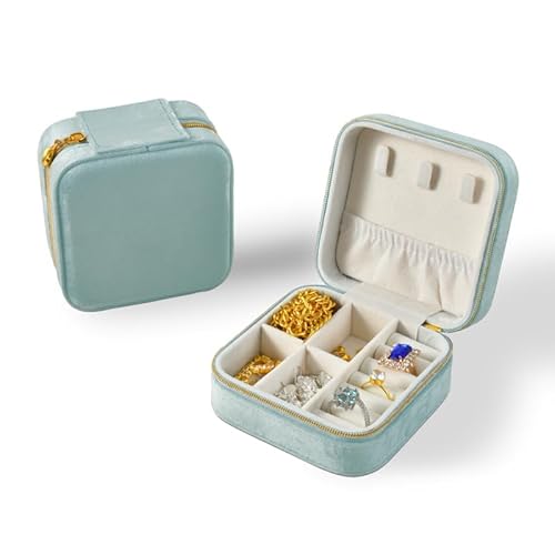 Hrlace Kleine Schmuckschatulle tragbare Schmuckkasten PU-Leder Organizer Mini-Reise-Schmuck-Aufbewahrungsbox für Ringe, Ohrringe, Halsketten, Schmuckgeschenk für Frauen und Mädchen Stil 49 von Hrlace