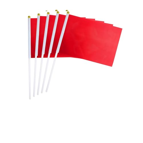 Hrlace Mini Flagge 14x21cm kleine Handflagge Solide DIY Graffiti Banner Schiedsrichter Flagge Hand Flaggen für Sportveranstaltungen Feierlichkeiten Party Indoor Outdoor Dekoration Rot 30 Stück von Hrlace