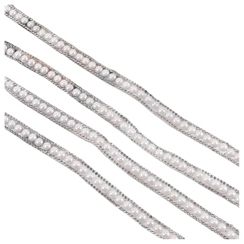 Hrlace Perle Strassband Strassbesatz Applikation Kristallkette Banding Diamant eingelegte weiße Perlen Strasssteine für Kleidung Brautschmuck Hochzeit Dekoration Schmelzklebstoff 20 Yards von Hrlace