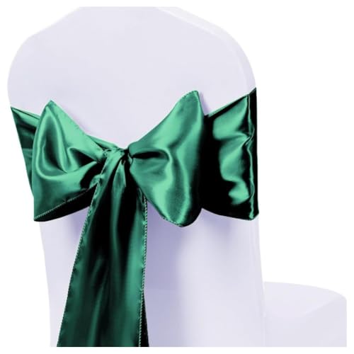 Hrlace Satin Stuhl Schärpen Schleifen Stuhl Schärpen Schleife Band Stuhl Krawatten Stuhlschärpe Dekoration für Hochzeit Bankett Thanksgiving Event Supplies Party Hotel Dekor Dunkelgrün 100 Stück von Hrlace