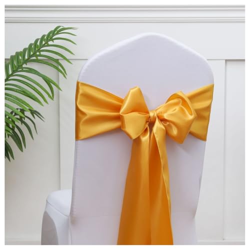 Hrlace Satin Stuhl Schärpen Schleifen Stuhl Schärpen Schleife Band Stuhl Krawatten Stuhlschärpe Dekoration für Hochzeit Bankett Thanksgiving Event Supplies Party Hotel Dekor Gold 50 Stück von Hrlace