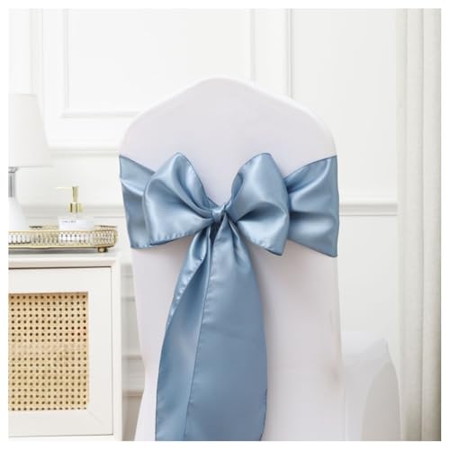 Hrlace Satin Stuhl Schärpen Schleifen Stuhl Schärpen Schleife Band Stuhl Krawatten Stuhlschärpe Dekoration für Hochzeit Bankett Thanksgiving Event Supplies Party Hotel Dekor Schmutziges Blau 100 Stück von Hrlace